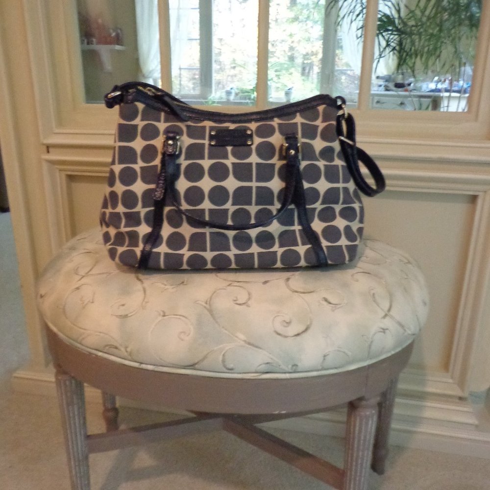 kate spade  -  Authentic    Fabric with Leather Trim  Satchel Handbag